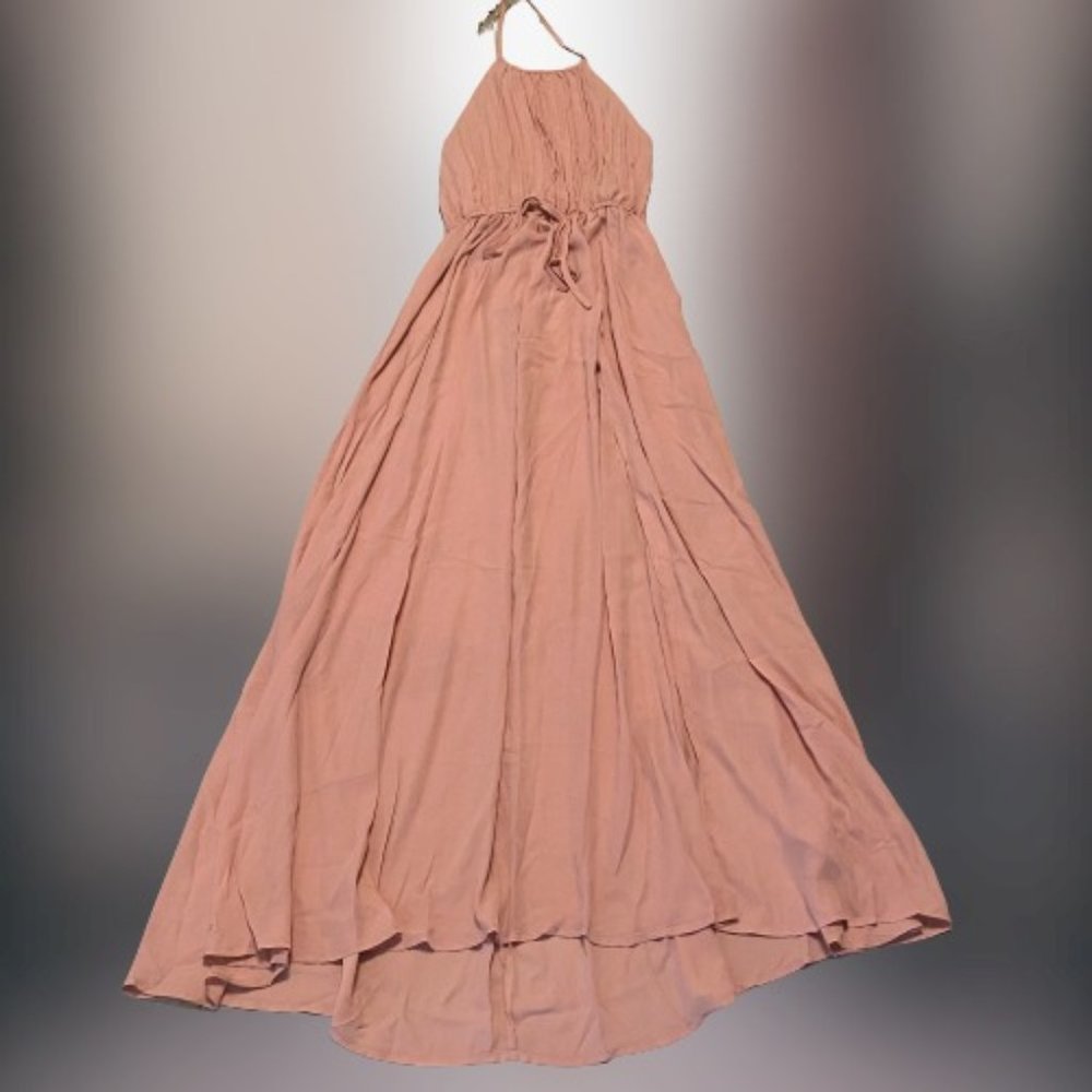 Shein Split Thigh Pleated Backless Halter Dress